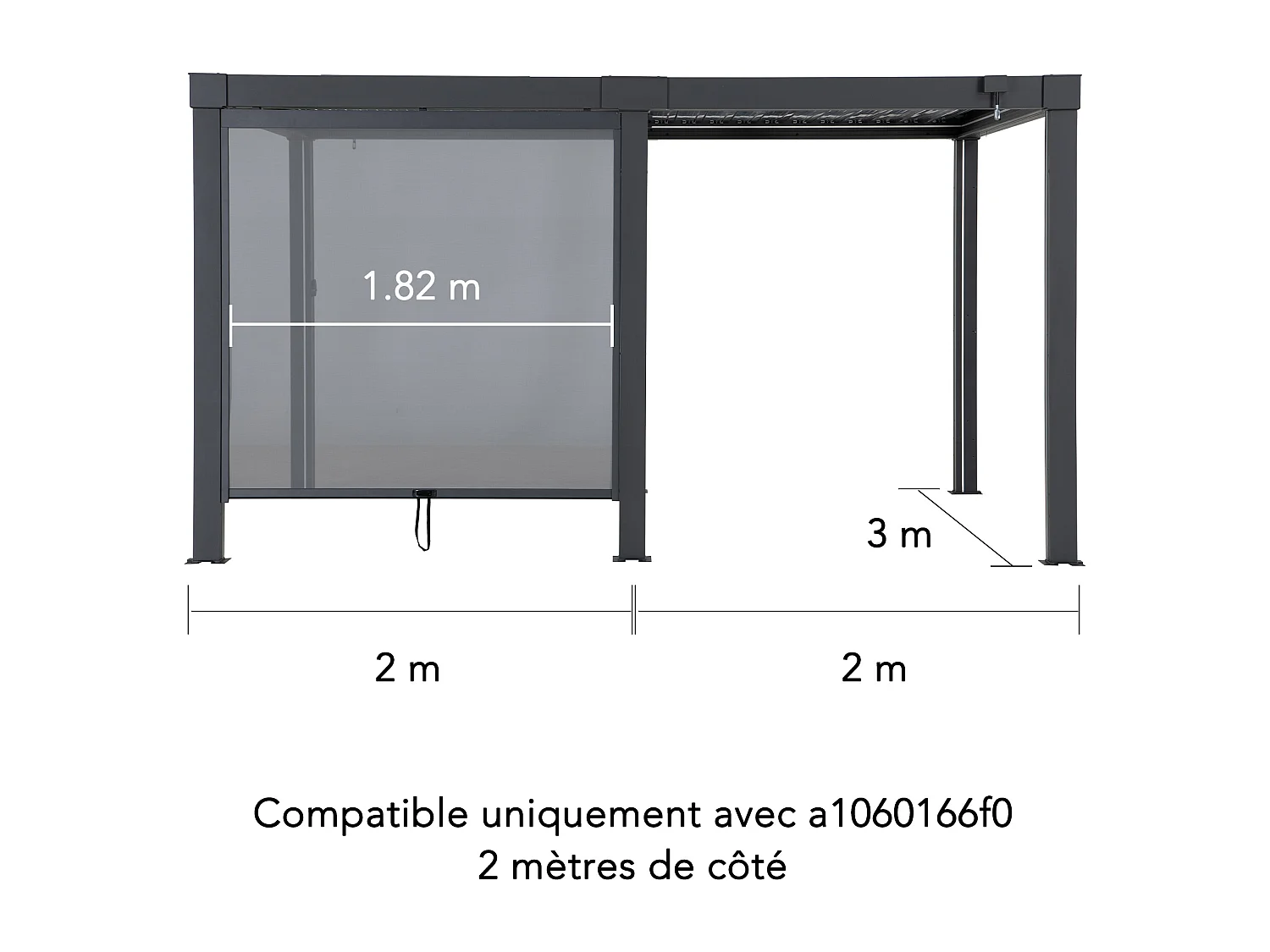 Store enrouleur réglable SUNJOY pour pergola à lames orientables (côté de 2 m)