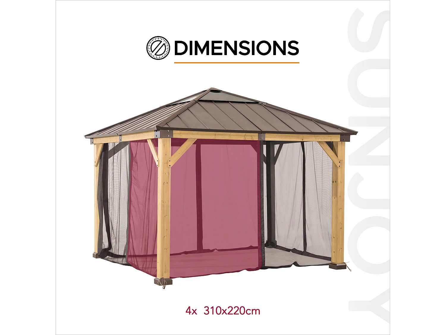 Moustiquaire de remplacement SUNJOY pour tonnelles en bois de 336 cm x 336 cm