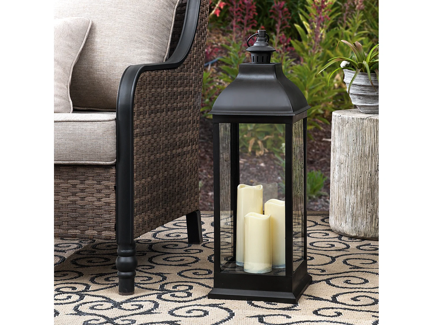 SUNJOY Lanterne d'extérieur classique noire de 71 cm, alimentée par piles.