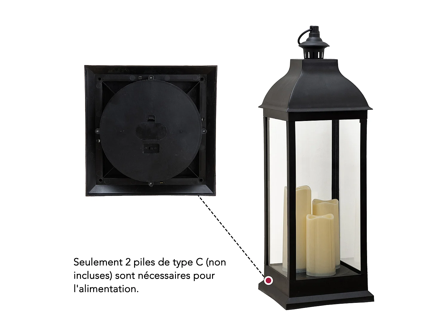 SUNJOY Lanterne d'extérieur classique noire de 71 cm, alimentée par piles.