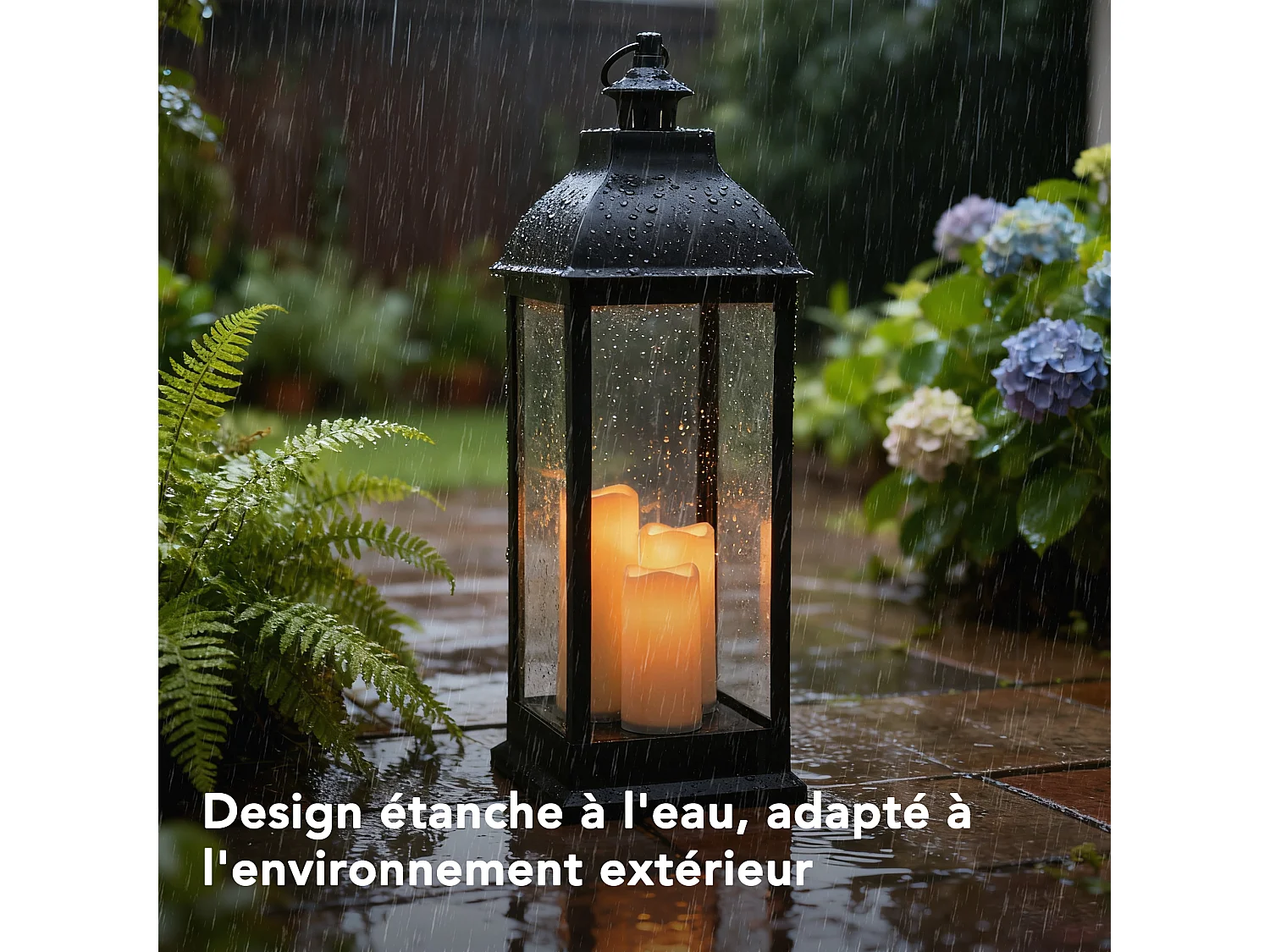 SUNJOY Lanterne d'extérieur classique noire de 71 cm, alimentée par piles.
