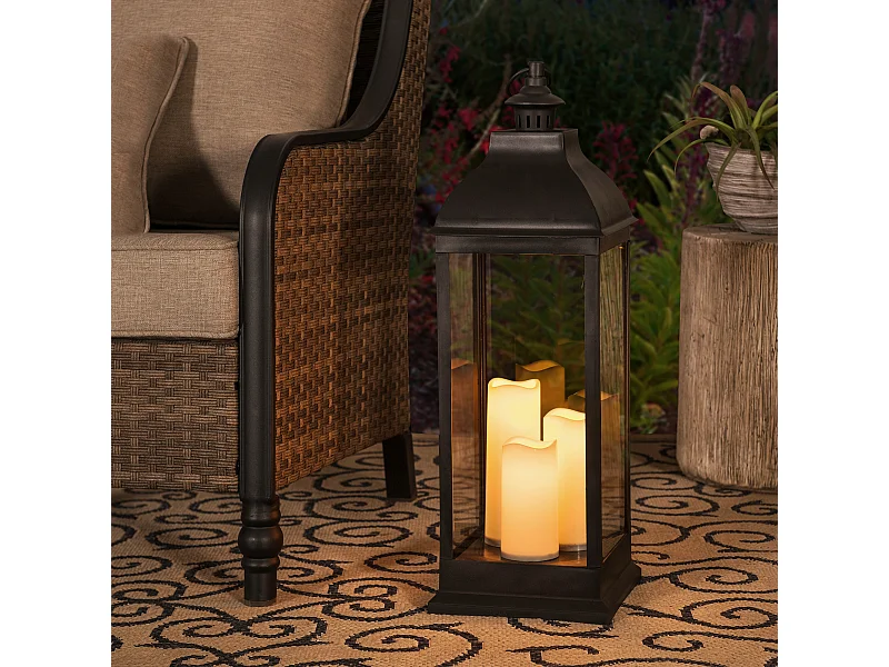 SUNJOY Lanterne d'extérieur classique noire de 71 cm, alimentée par piles.