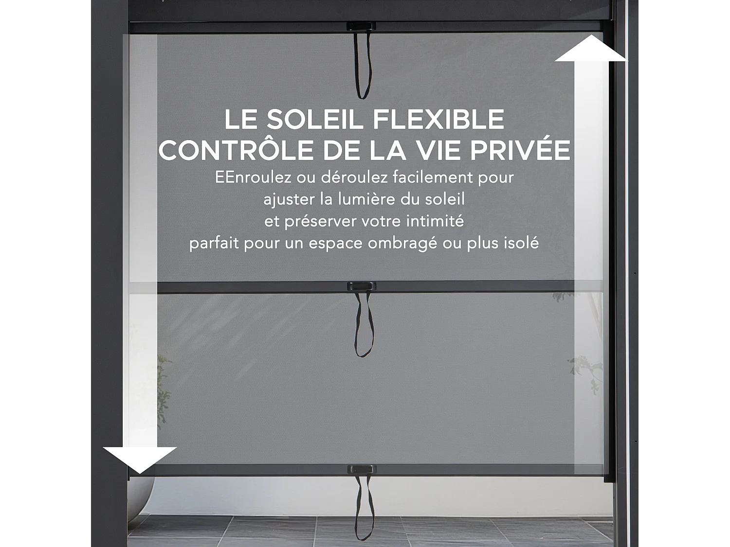 Store enrouleur réglable SUNJOY pour pergola à lames orientables (côté de 3 m)