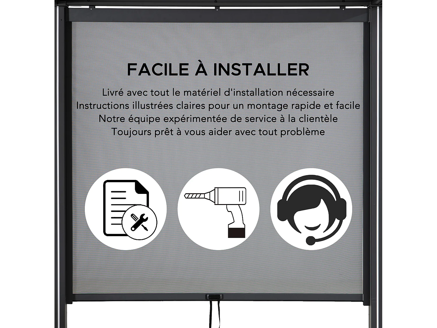 Store enrouleur réglable SUNJOY pour pergola à lames orientables (côté de 3 m)