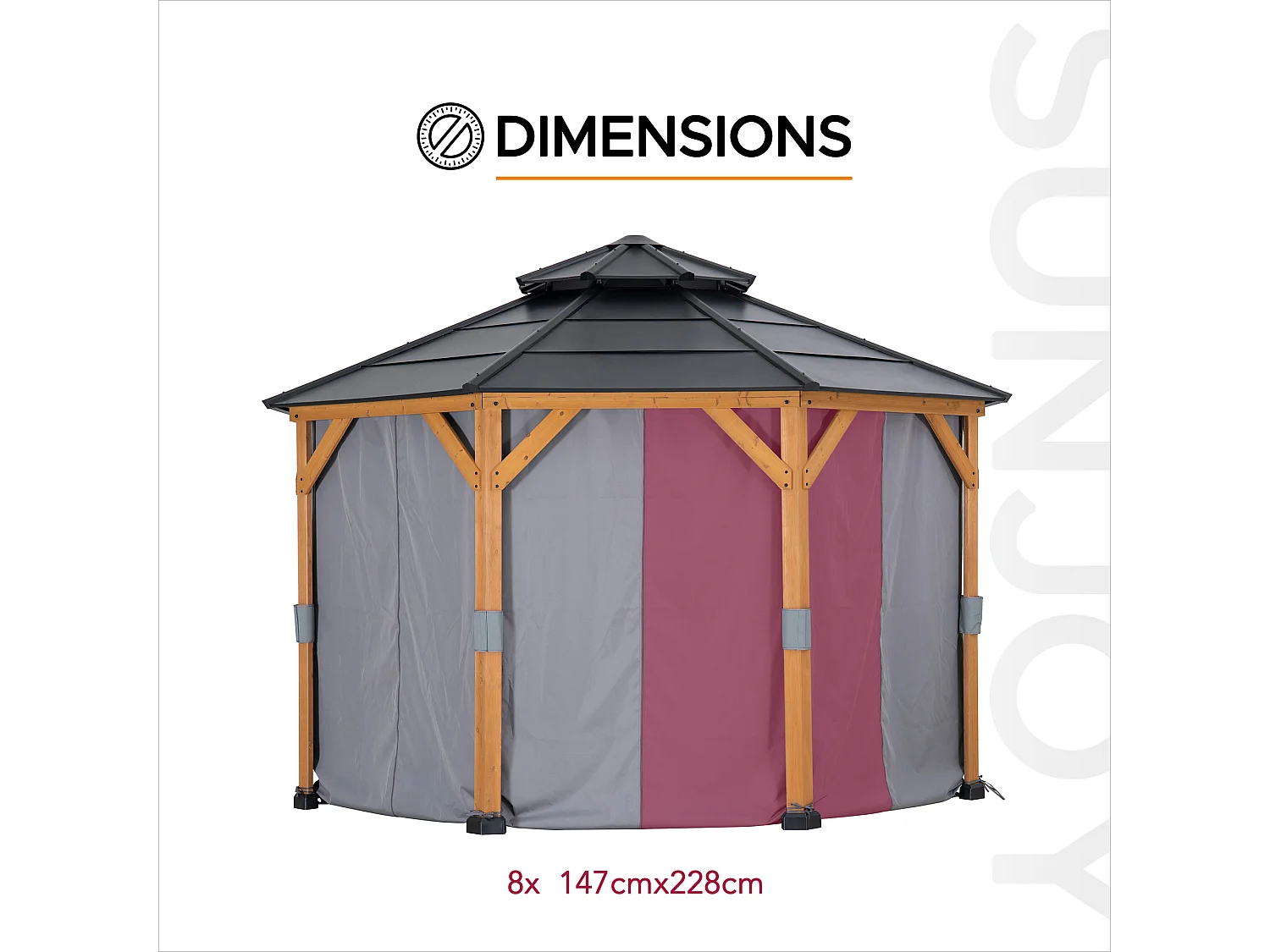 Rideaux de remplacement SUNJOY pour tonnelle octogonale de 395 cm x 395 cm