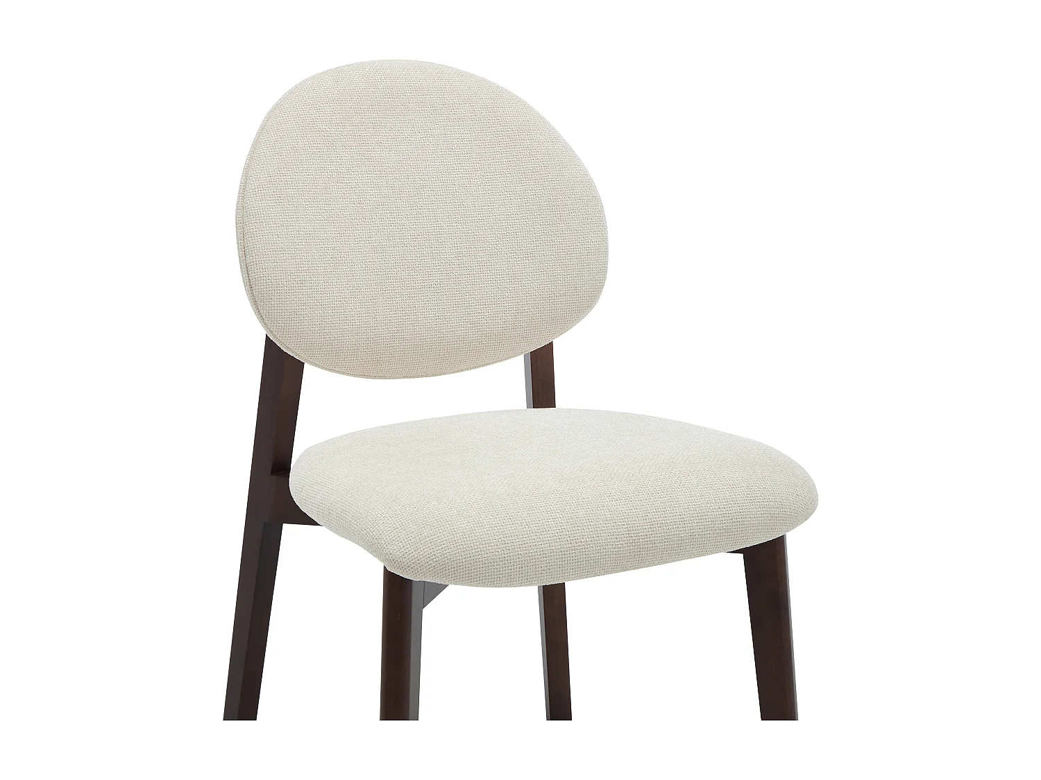 Lot de 6 chaises en tissu texturé et bois d'hévéa naturel foncé - Crème - MARLENI