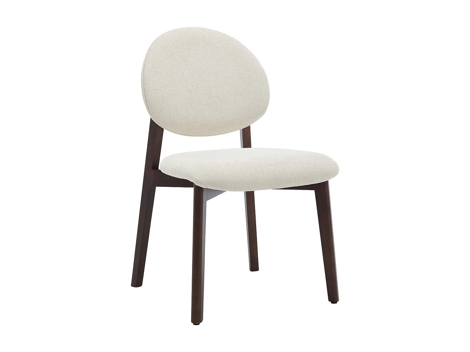 Lot de 6 chaises en tissu texturé et bois d'hévéa naturel foncé - Crème - MARLENI