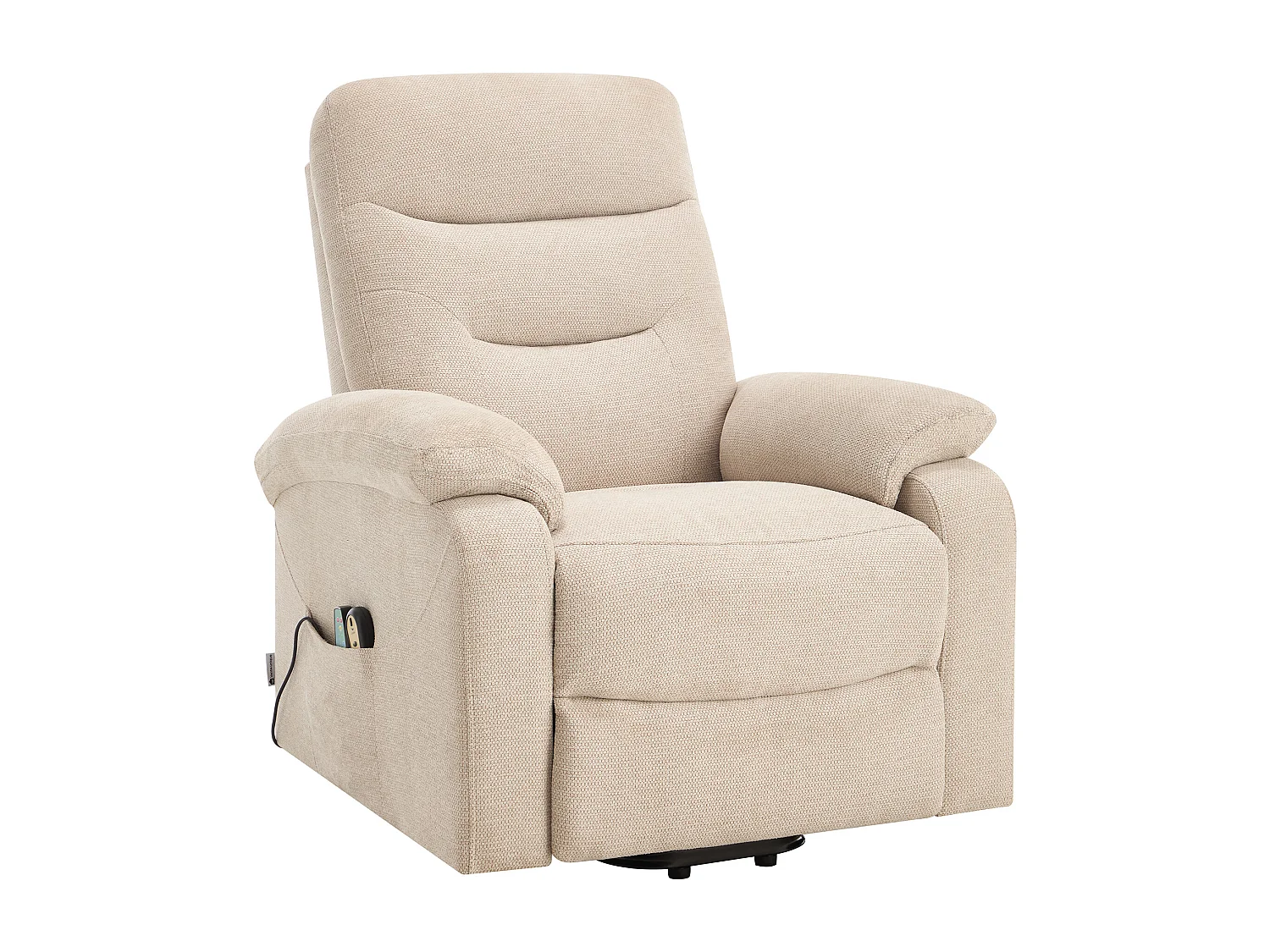 Fauteuil massant et chauffant en tissu texturé avec releveur électrique – Beige – FLUNEL