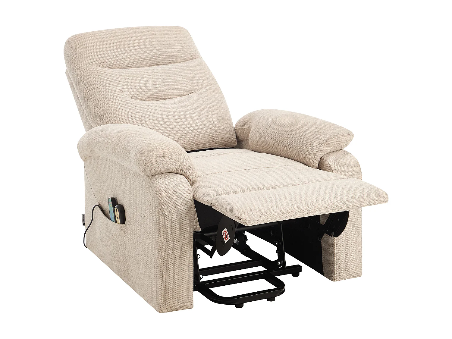 Fauteuil massant et chauffant en tissu texturé avec releveur électrique – Beige – FLUNEL