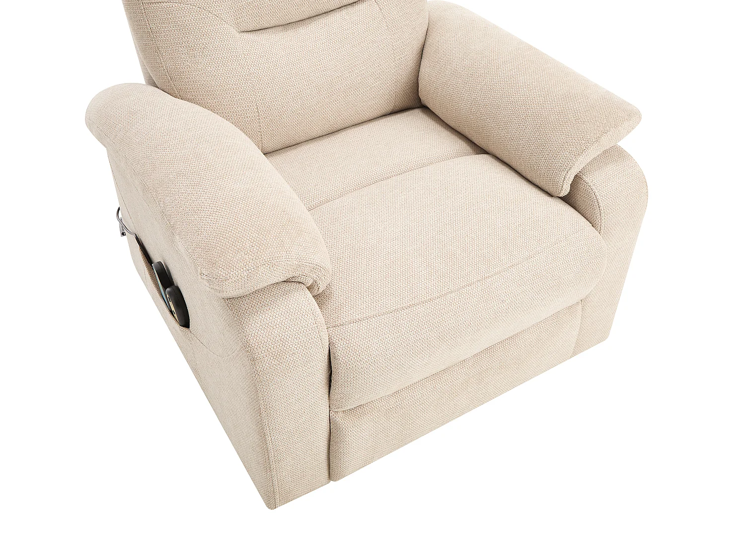 Fauteuil massant et chauffant en tissu texturé avec releveur électrique – Beige – FLUNEL