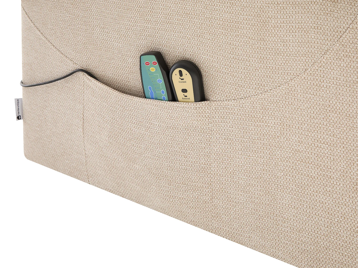 Fauteuil massant et chauffant en tissu texturé avec releveur électrique – Beige – FLUNEL