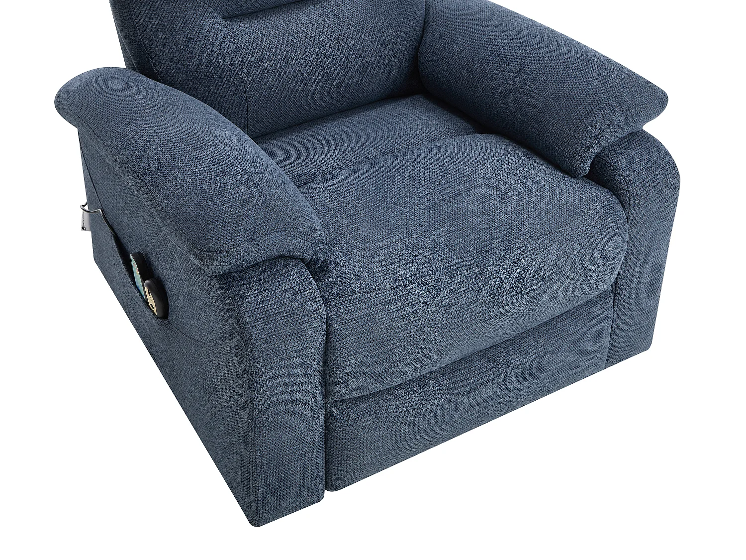 Fauteuil massant et chauffant en tissu texturé avec releveur électrique – Bleu – FLUNEL