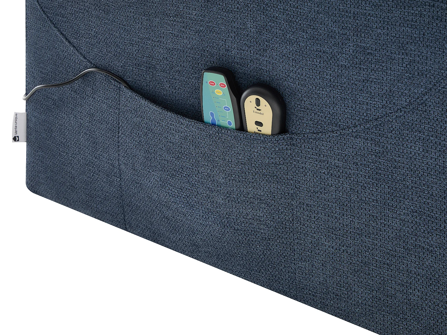 Fauteuil massant et chauffant en tissu texturé avec releveur électrique – Bleu – FLUNEL