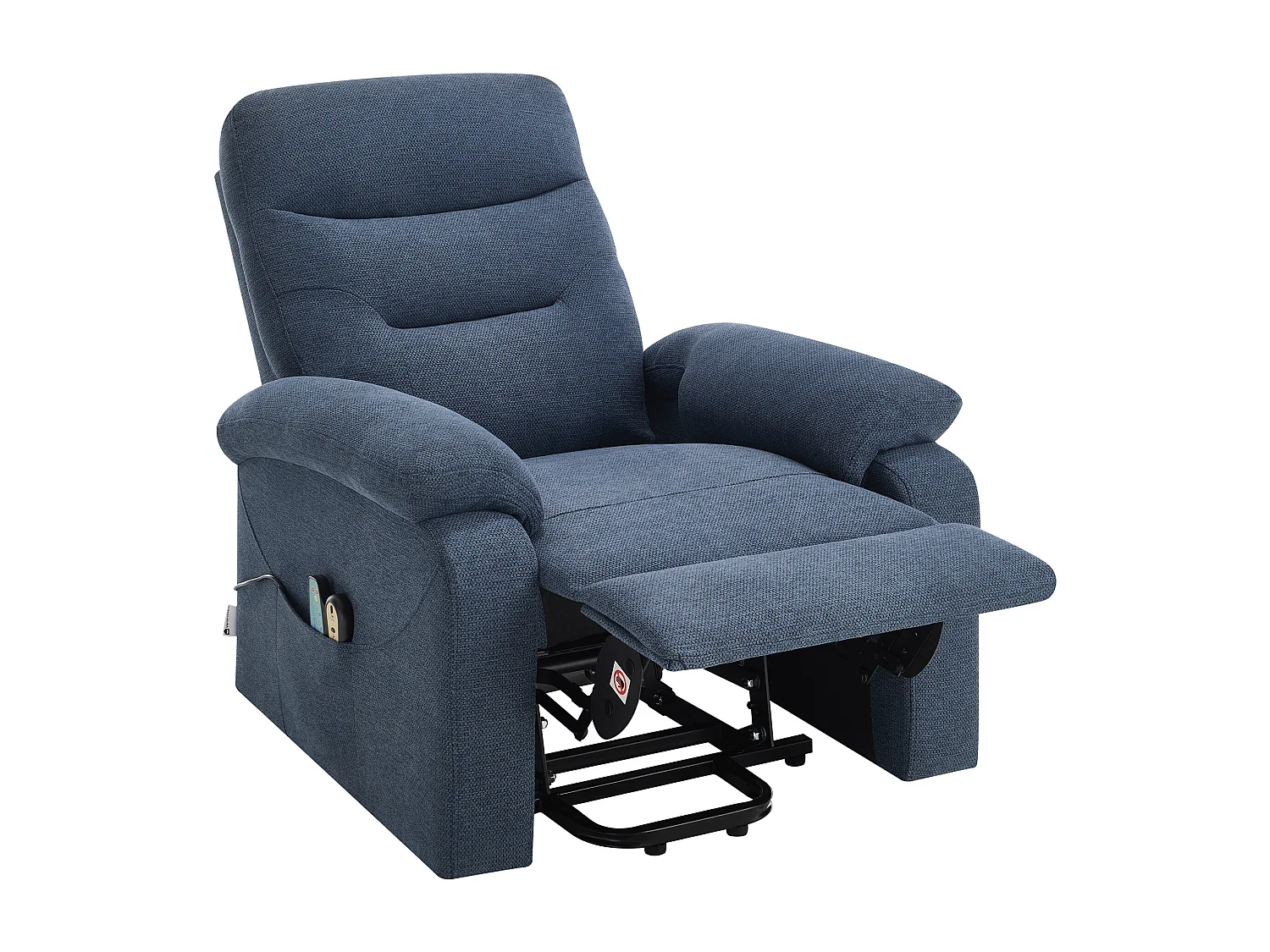 Fauteuil massant et chauffant en tissu texturé avec releveur électrique – Bleu – FLUNEL