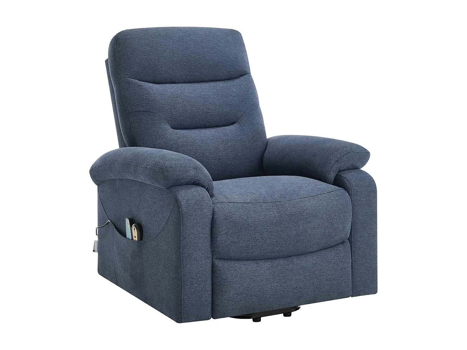 Fauteuil massant et chauffant en tissu texturé avec releveur électrique – Bleu – FLUNEL