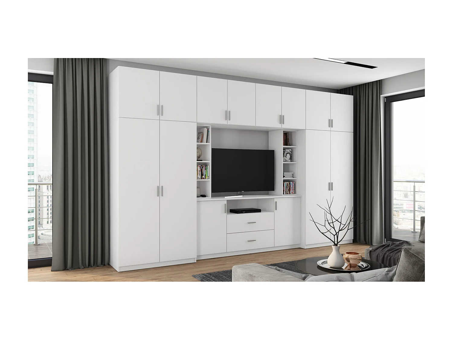 Meuble de séjour complet avec grandes armoires et rangements hauts mur de rangement DAKO – Direct fabricant EMEBLAST