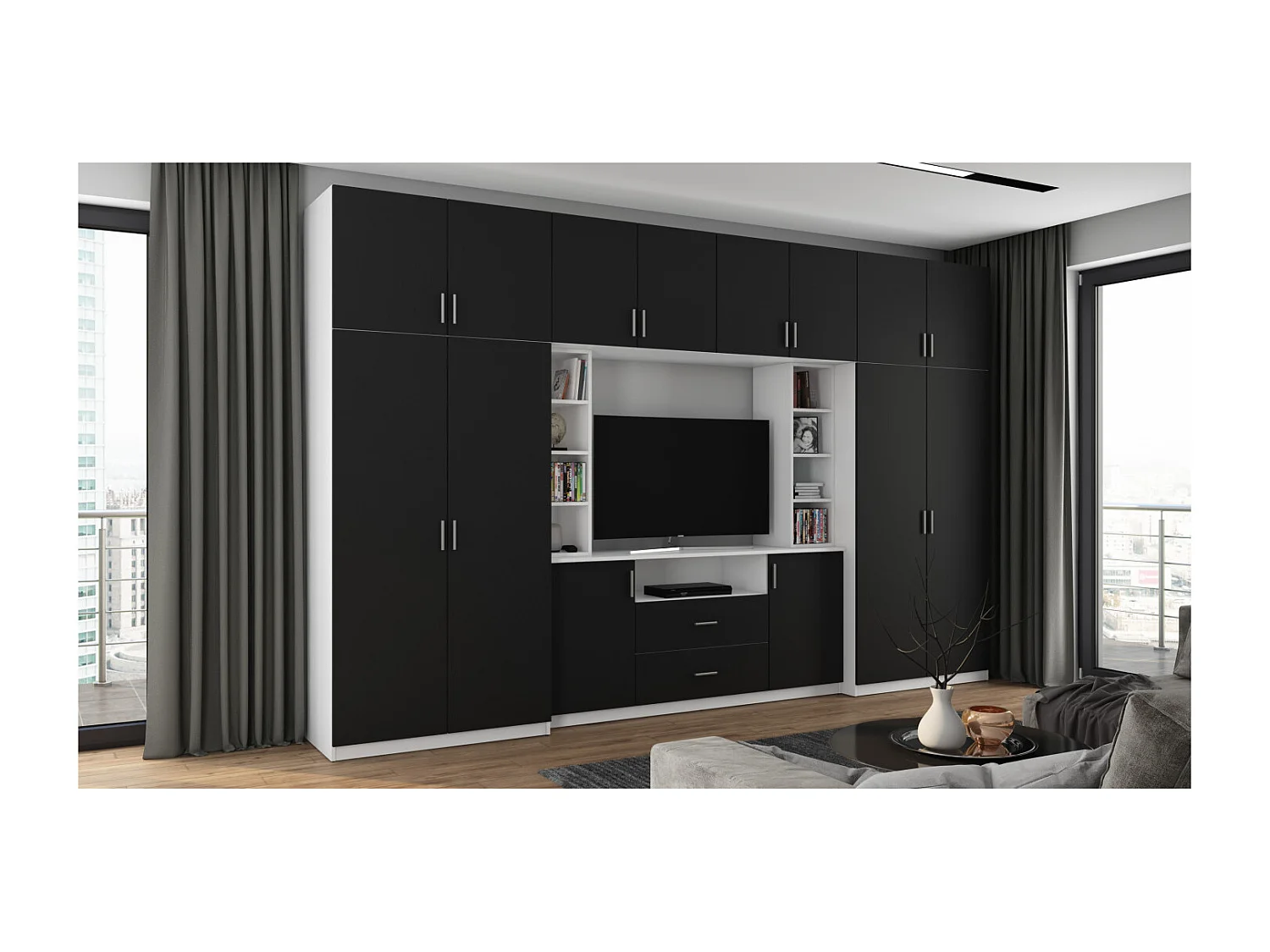 Parete attrezzata con grandi armadi e pensili DAKO – Direttamente dal produttore EMEBLAST