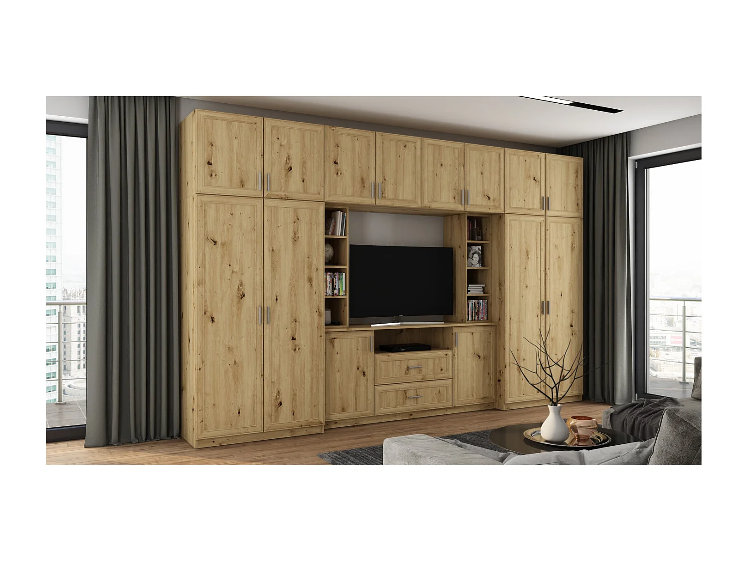 Parete attrezzata con grandi armadi e pensili DAKO – Direttamente dal produttore EMEBLAST