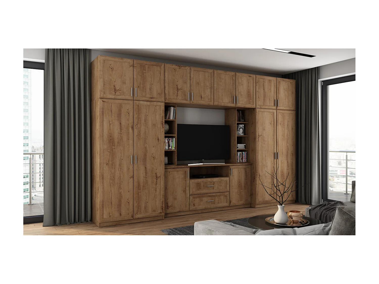 Meuble de séjour complet avec grandes armoires et rangements hauts mur de rangement DAKO – Direct fabricant EMEBLAST