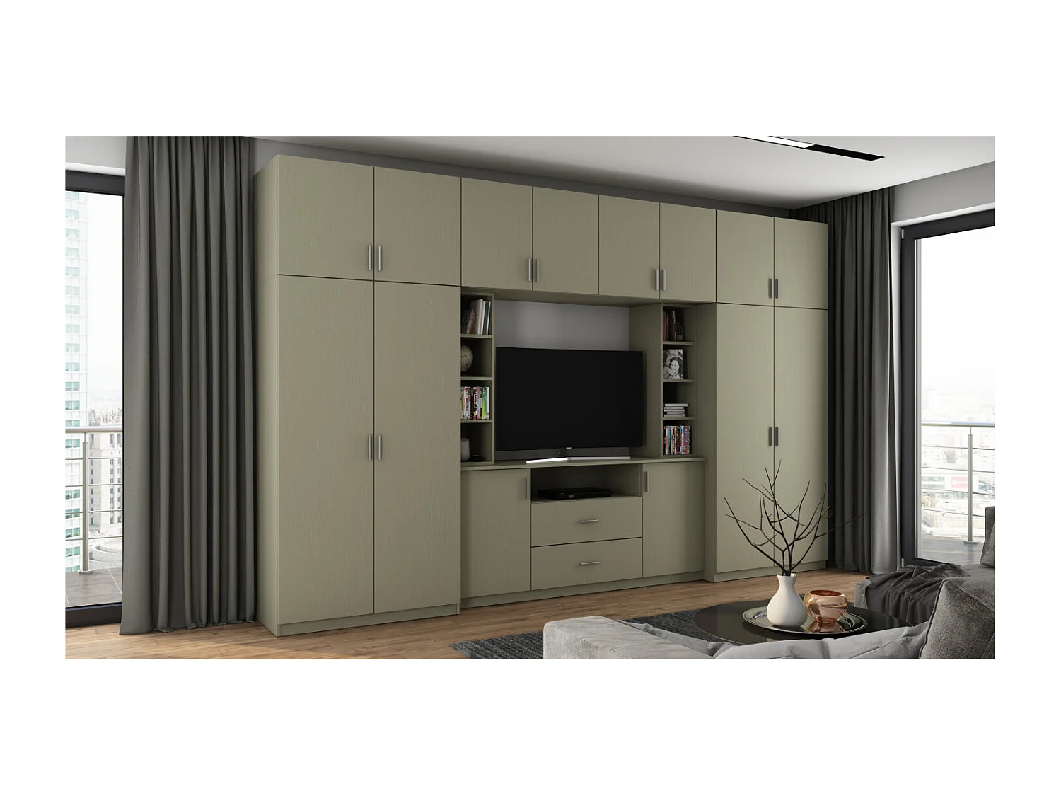 Parete attrezzata con grandi armadi e pensili DAKO – Direttamente dal produttore EMEBLAST