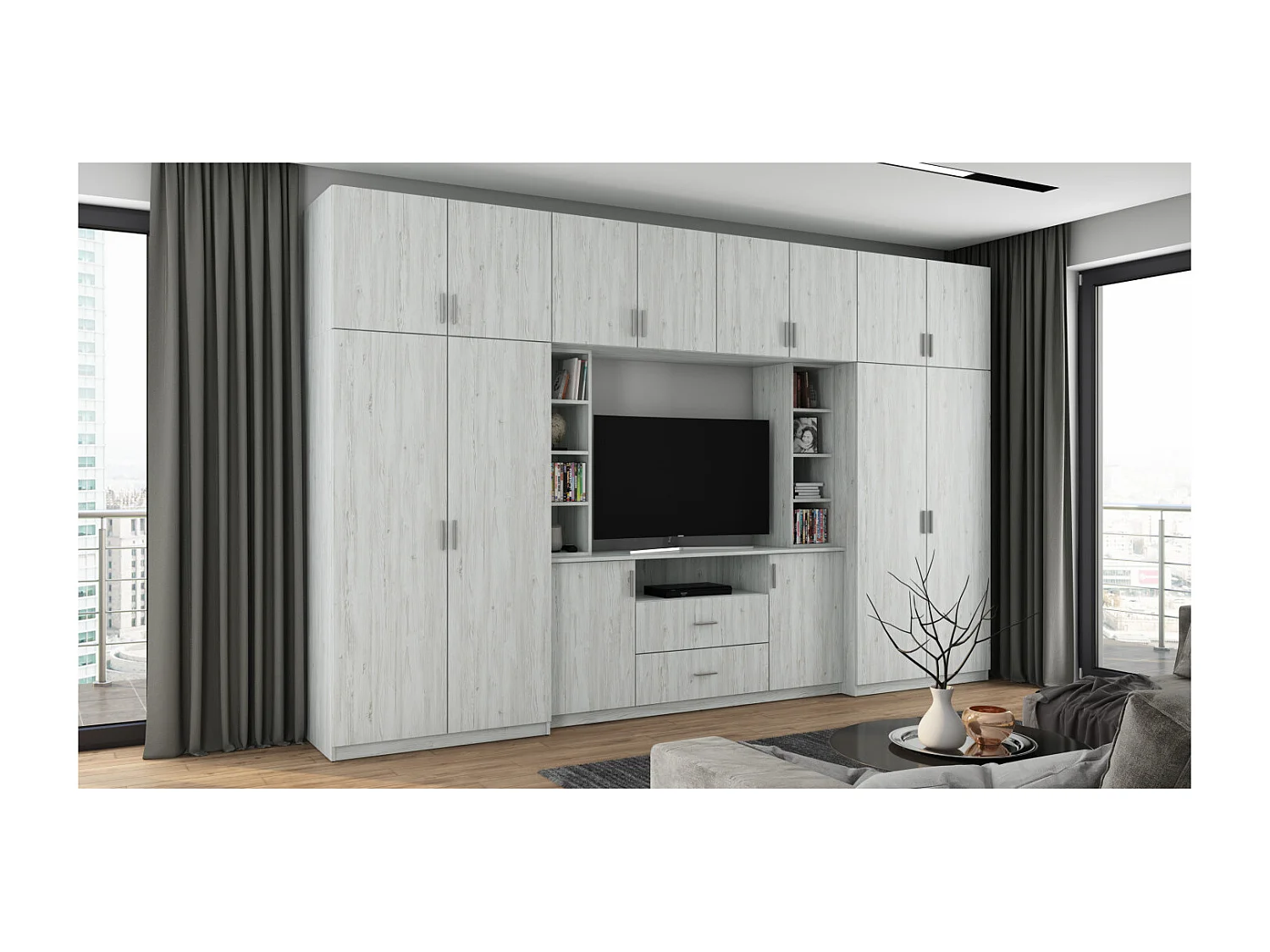 Parete attrezzata con grandi armadi e pensili DAKO – Direttamente dal produttore EMEBLAST