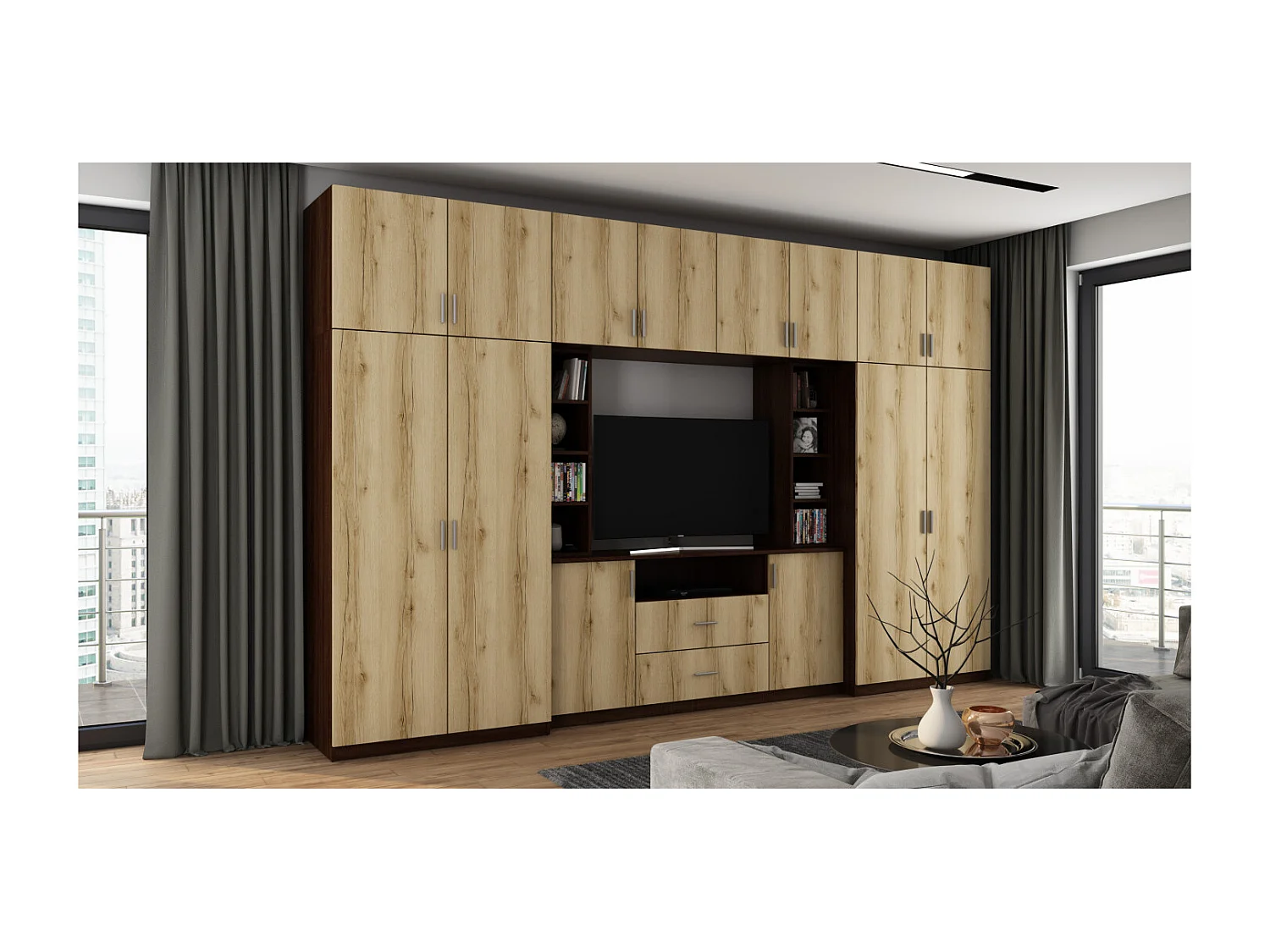 Meuble de séjour complet avec grandes armoires et rangements hauts mur de rangement DAKO – Direct fabricant EMEBLAST