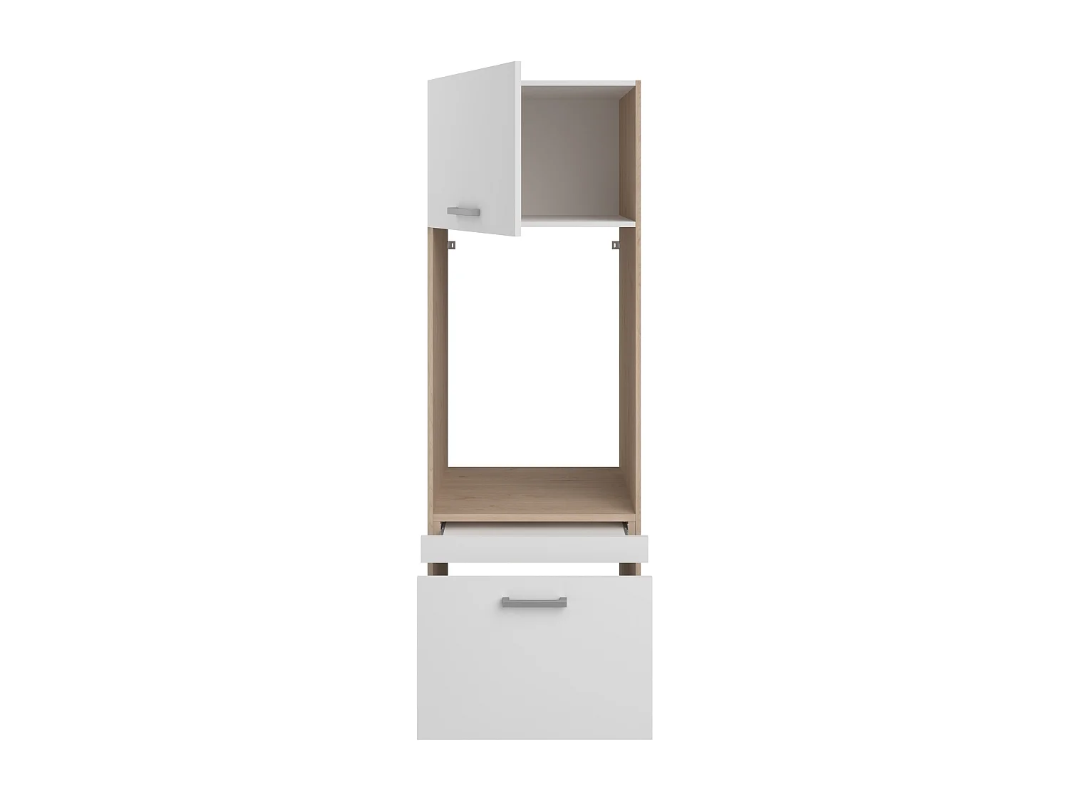 Meuble pour machine à laver avec 1 tablette, 1 tiroir et 1 placard – Naturel clair et blanc – L64 x H184 – ERKANO
