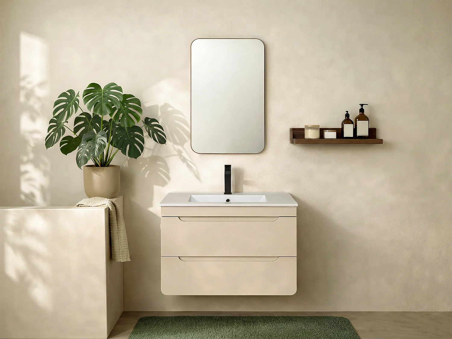 Meuble sous vasque suspendu coloris beige – 80 cm – ARUBA