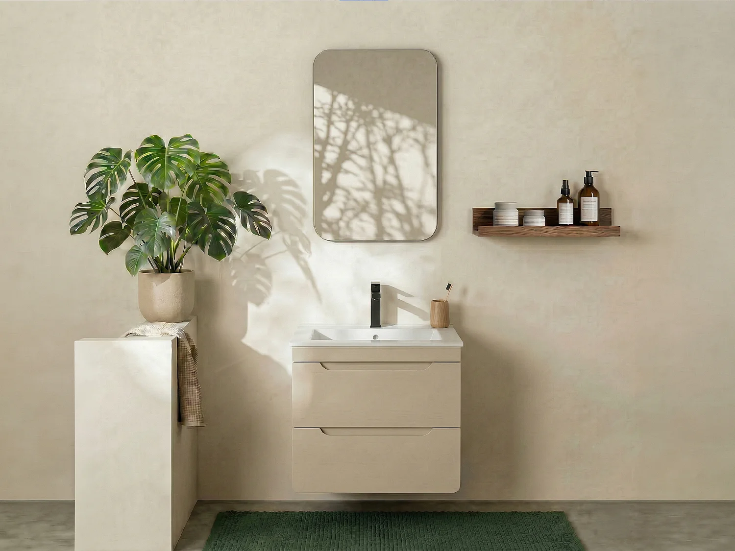 Meuble sous vasque suspendu coloris beige – 60 cm – ARUBA