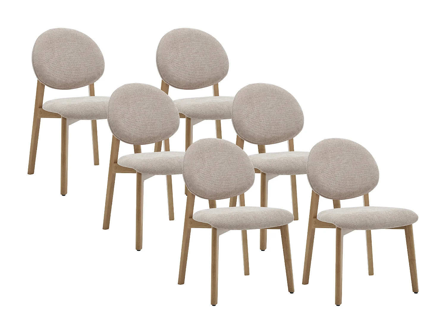 Lot de 6 chaises en tissu texturé et bois d'hévéa naturel clair - Beige - MARLENI