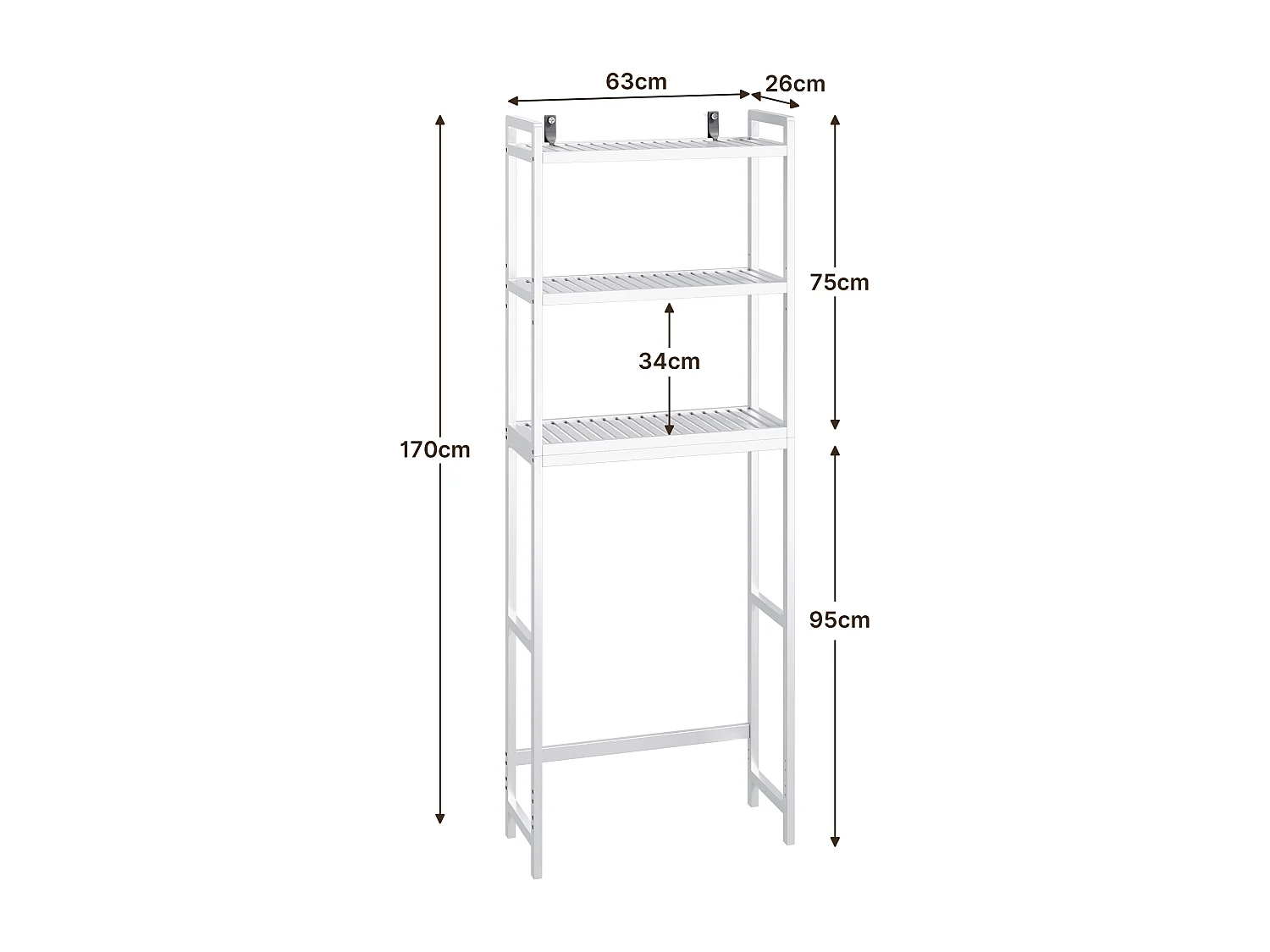 Étagère Salle De Bain 3 Niveaux 63x26x170cm Blanc Bealife