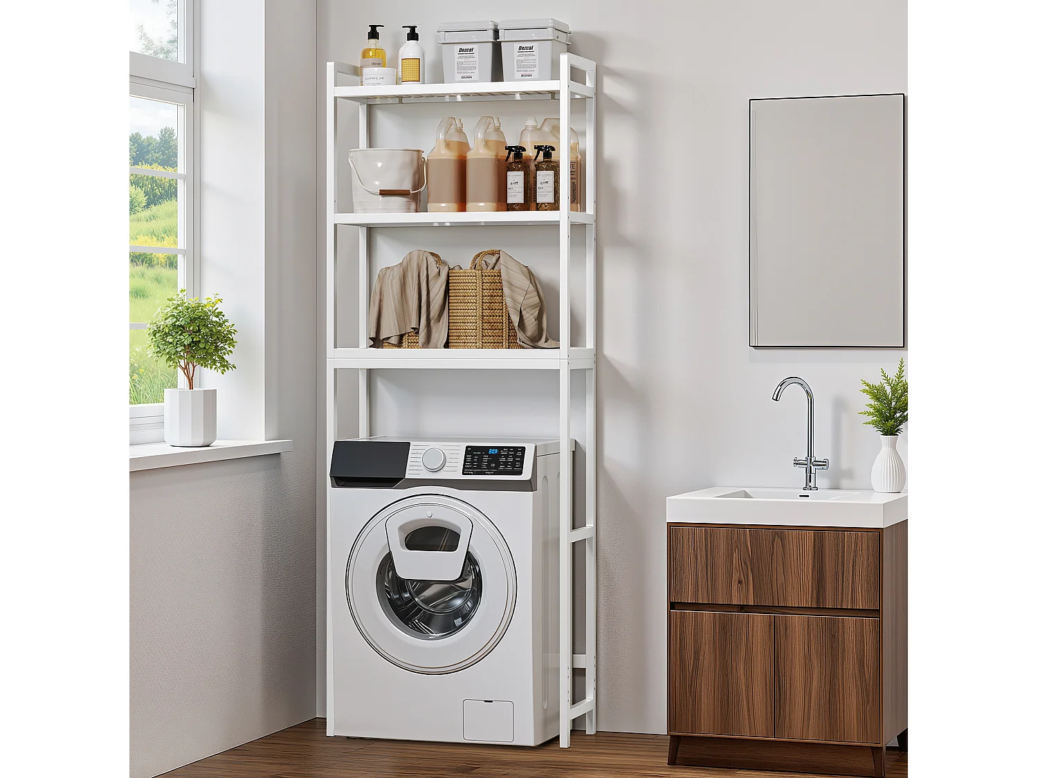 Étagère Salle De Bain 3 Niveaux 63x26x170cm Blanc Bealife