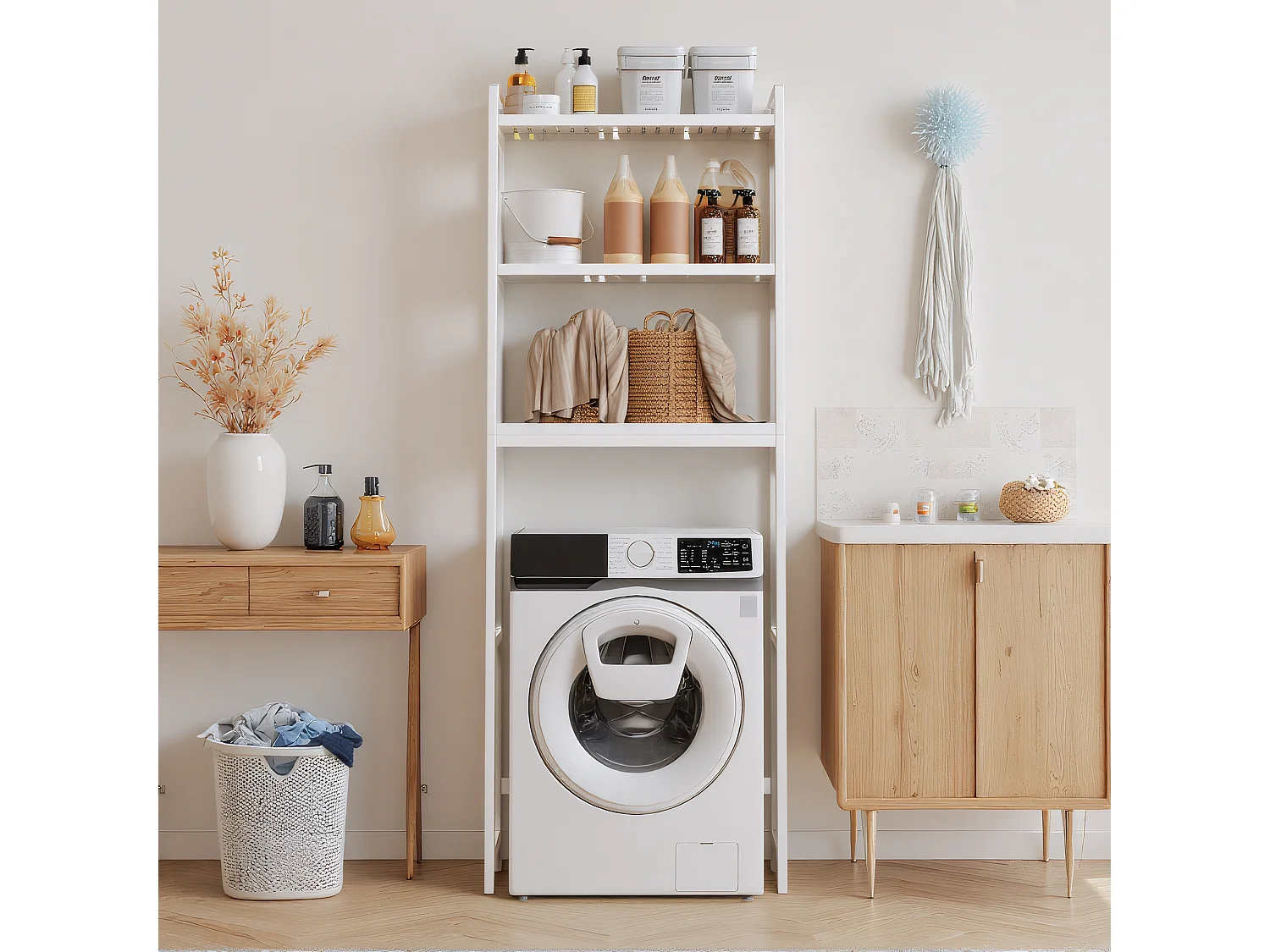 Étagère Salle De Bain 3 Niveaux 63x26x170cm Blanc Bealife