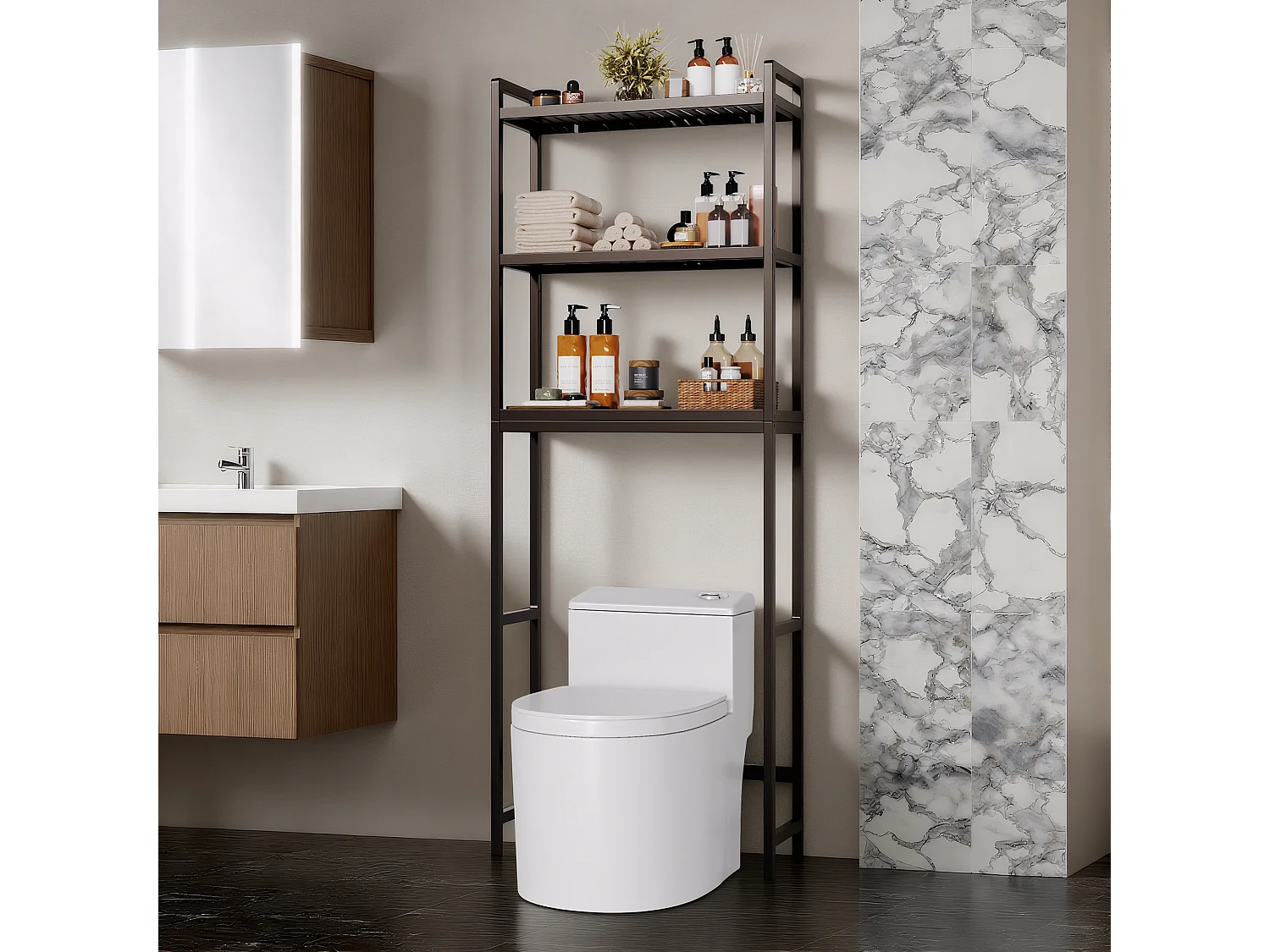 Étagère Salle De Bain 3 Niveaux 63x26x170cm Gris Foncé Bealife