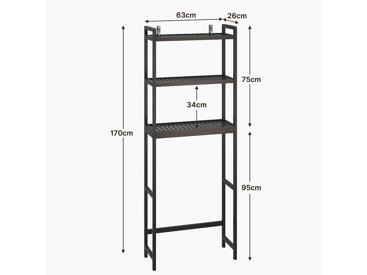 Étagère Salle De Bain 3 Niveaux 63x26x170cm Gris Foncé Bealife