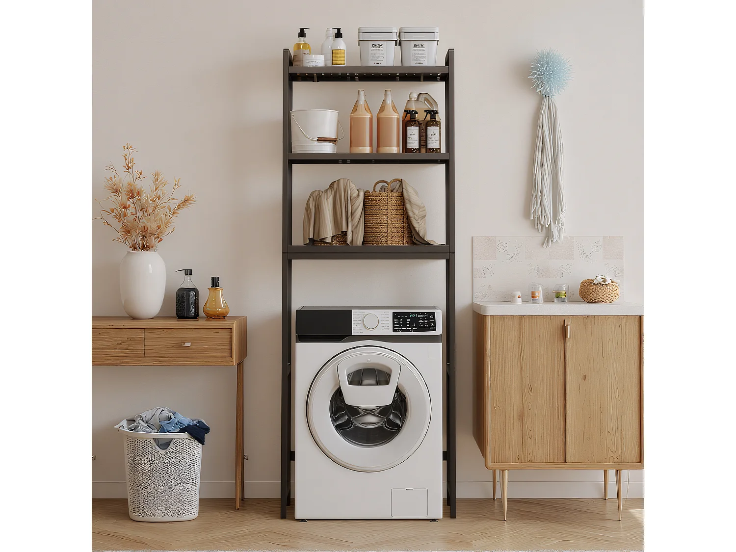 Étagère Salle De Bain 3 Niveaux 63x26x170cm Gris Foncé Bealife