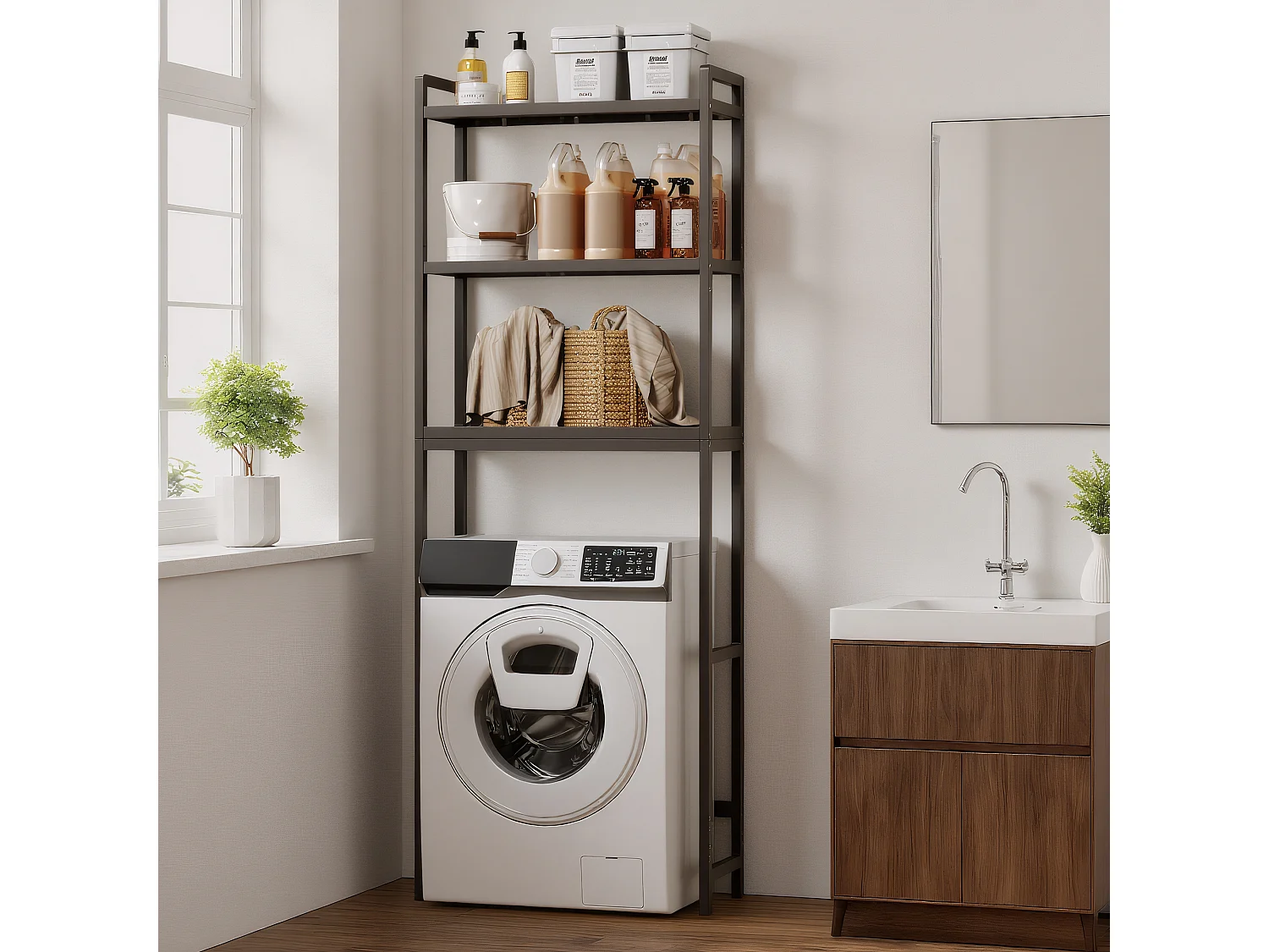 Étagère Salle De Bain 3 Niveaux 63x26x170cm Gris Foncé Bealife