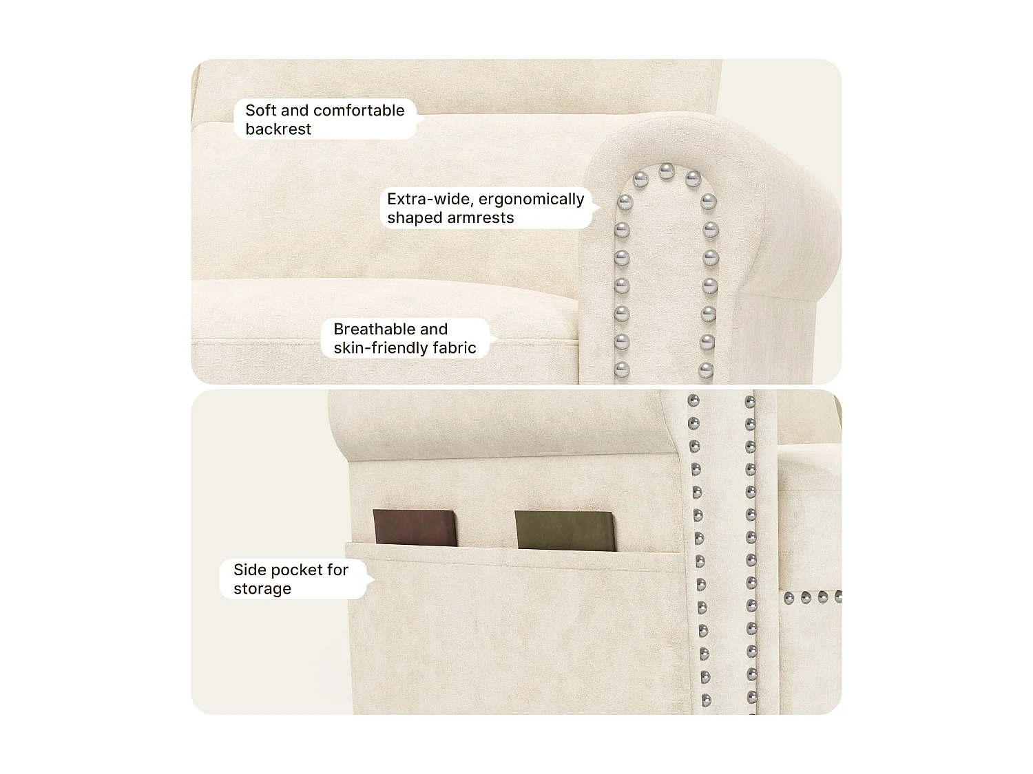 2-Zits Relaxbank, Beige Stof, 152 x 76 x 84 cm