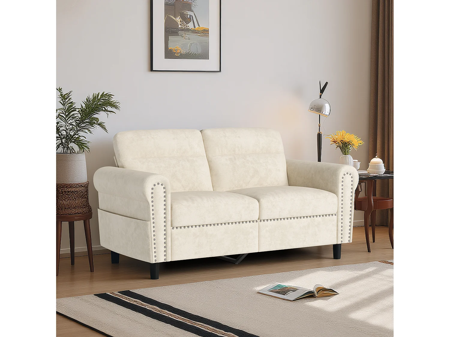 2-Zits Relaxbank, Beige Stof, 152 x 76 x 84 cm