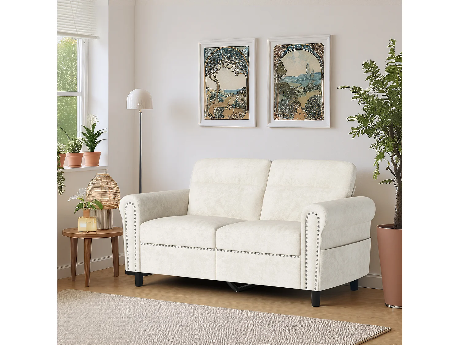 2-Zits Relaxbank, Beige Stof, 152 x 76 x 84 cm