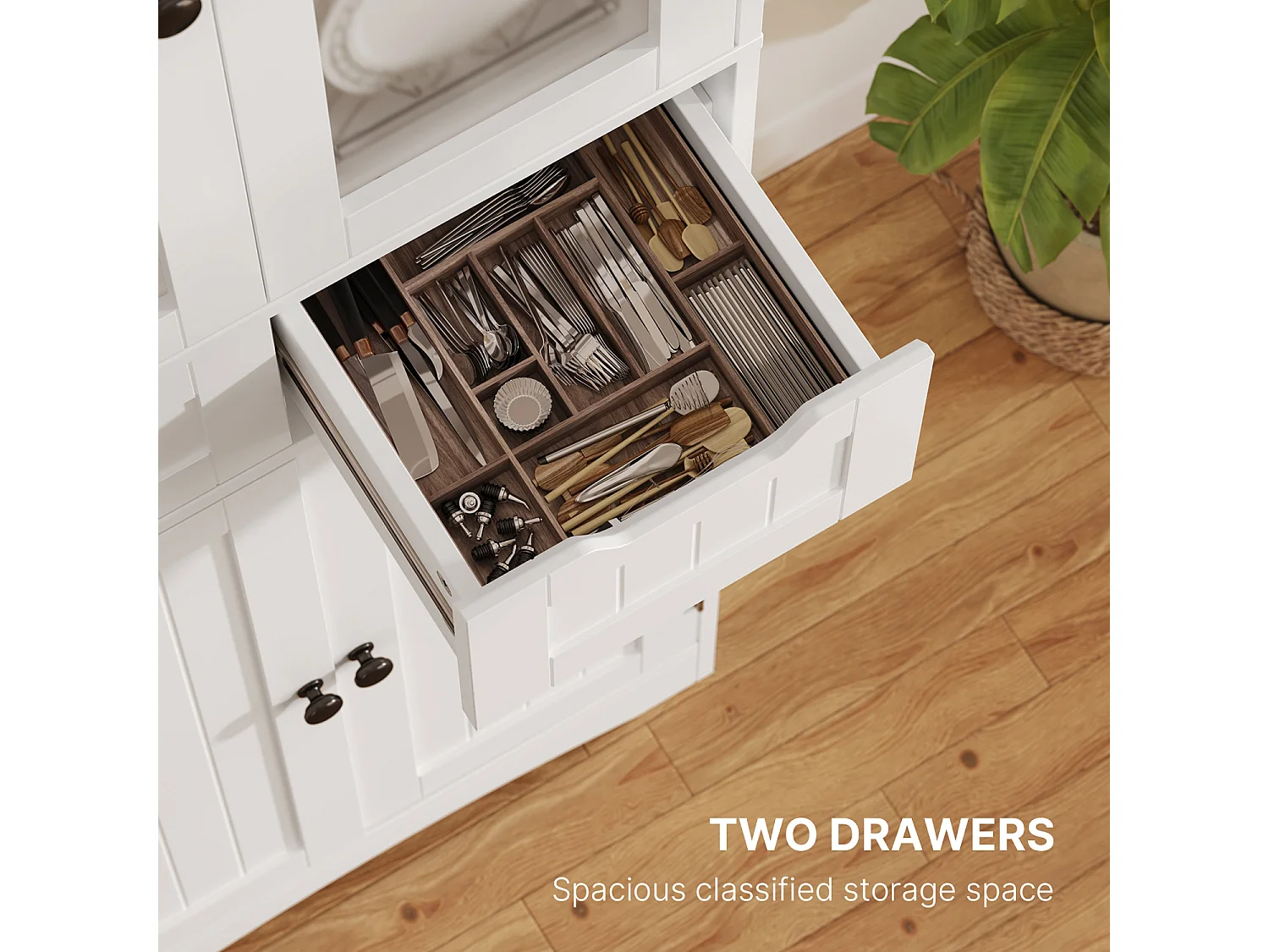 Buffet De Cuisine Avec 2 Tiroirs Et 4 Portes 60x30x170cm Blanc Bealife