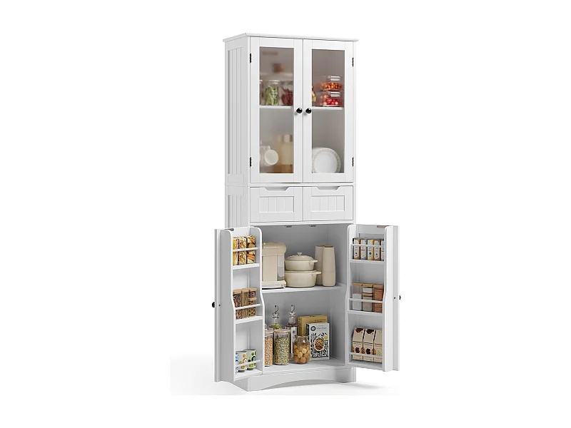 Buffet De Cuisine Avec 2 Tiroirs Et 4 Portes 60x30x170cm Blanc Bealife