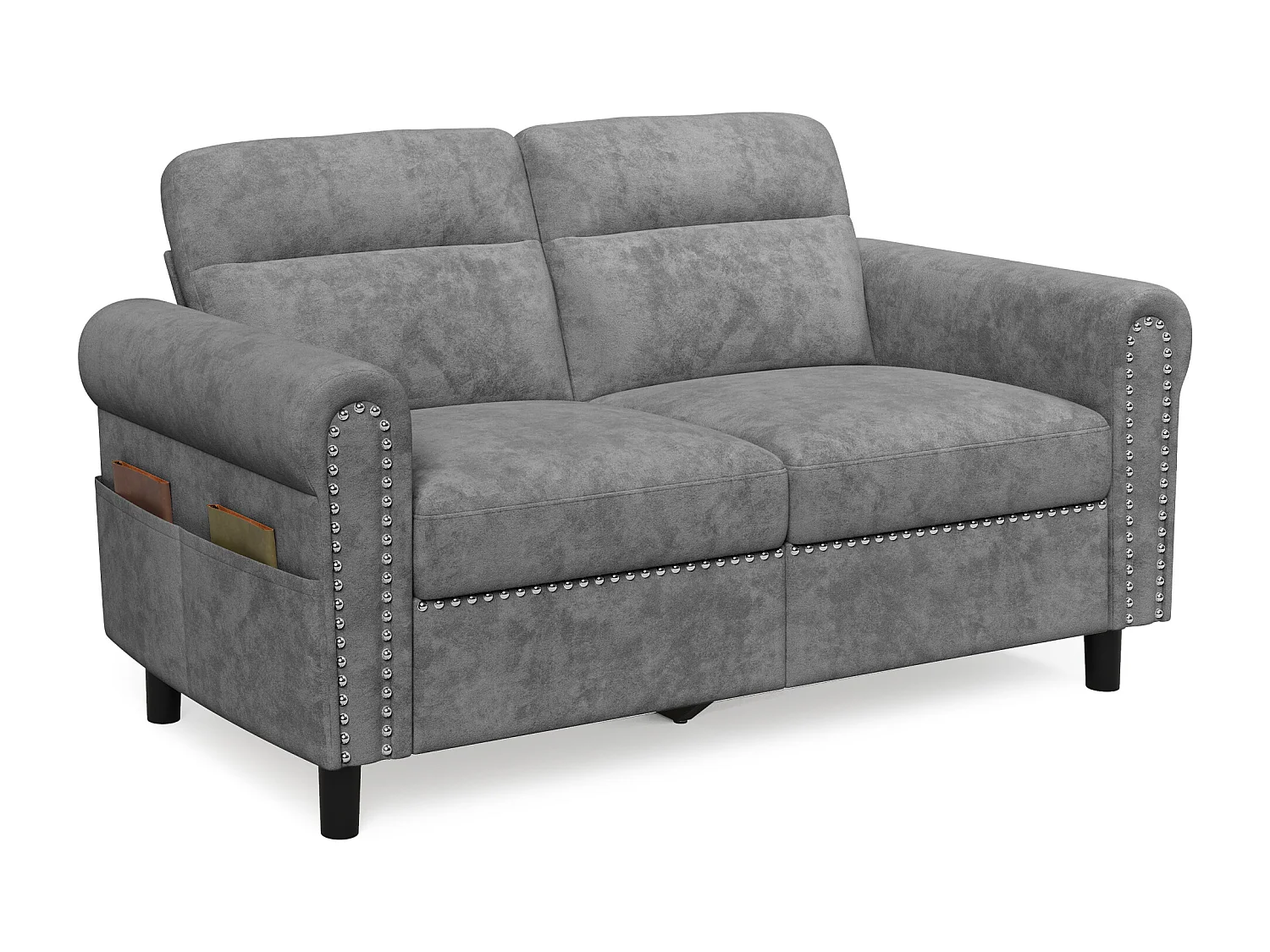 Canapé 2 Places Relax Tissu Gris Foncé，152 x 76 x 84 cm