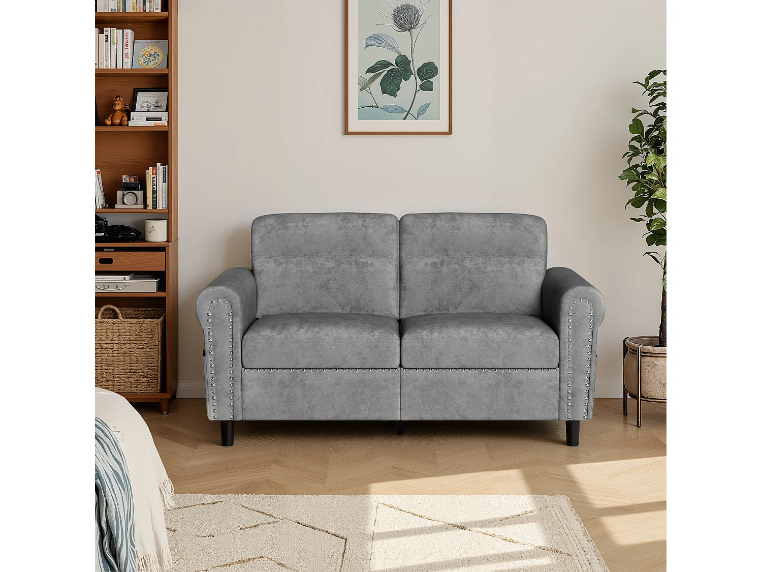 Canapé 2 Places Relax Tissu Gris Foncé，152 x 76 x 84 cm