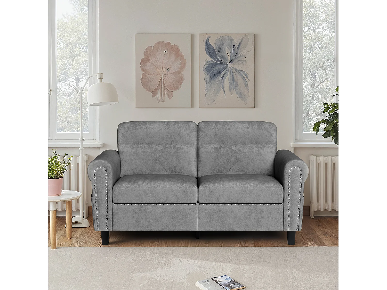 Canapé 2 Places Relax Tissu Gris Foncé，152 x 76 x 84 cm