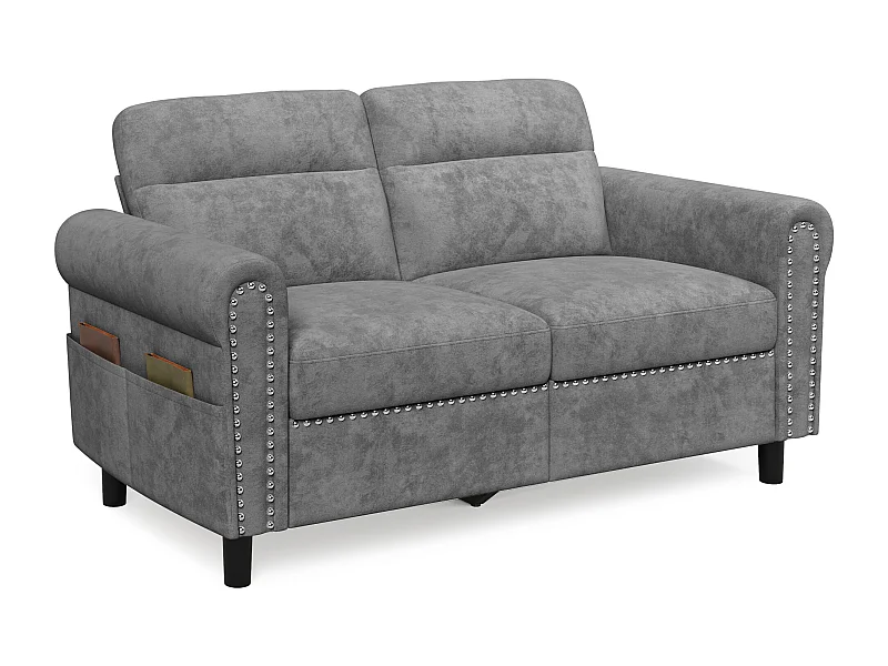 Canapé 2 Places Relax Tissu Gris Foncé，152 x 76 x 84 cm