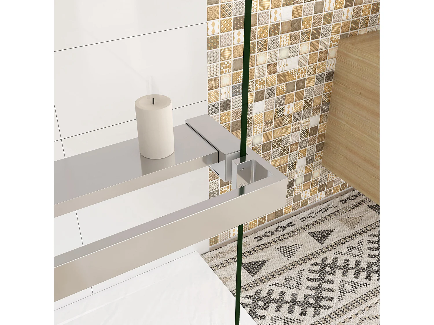 Box Doccia Walk In 120x190 cm Vetro 8 mm Anticalcare Trasparente Barra Stabilizzatrice da 90 cm Mensola Doccia 120 cm