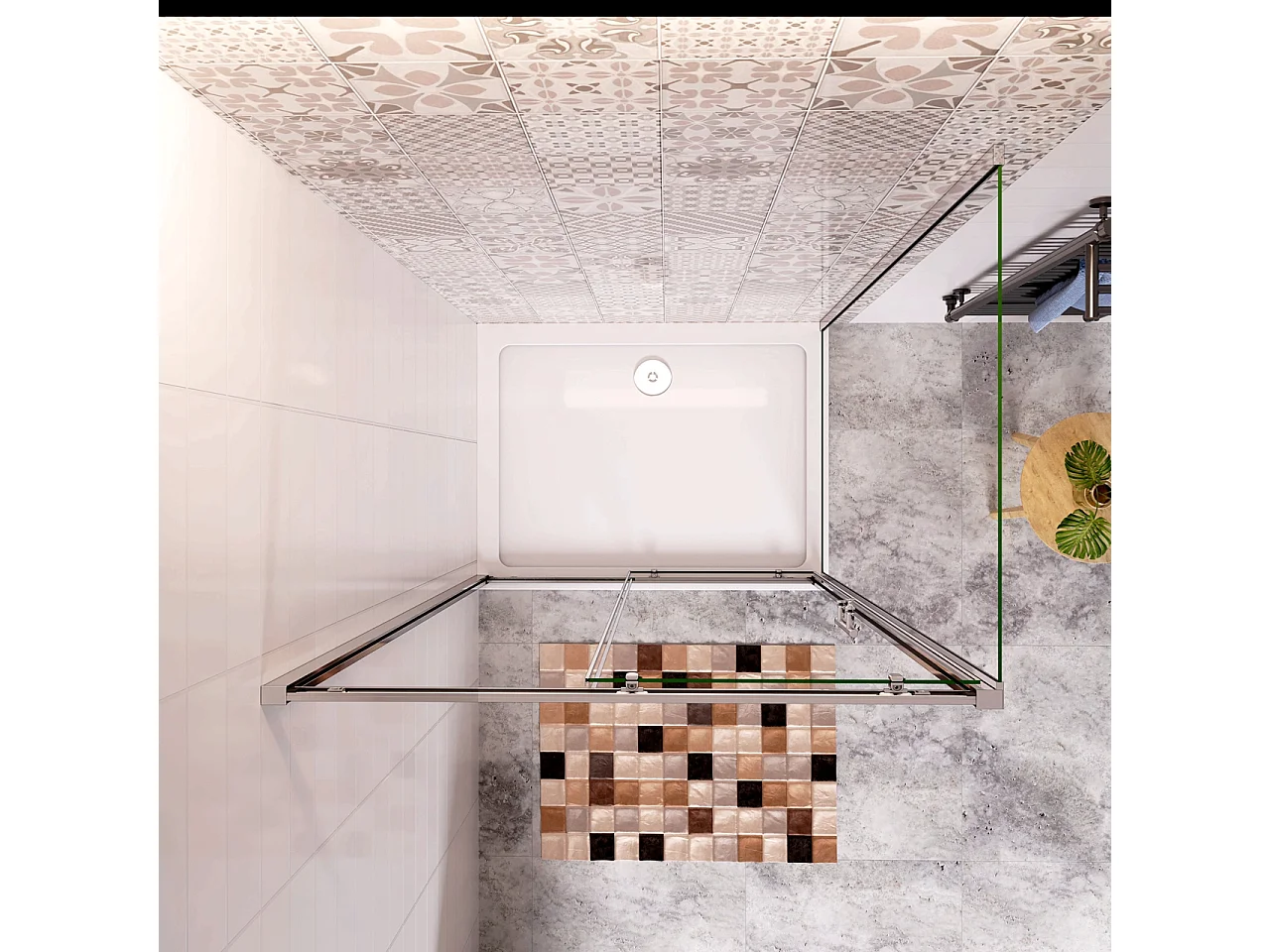 185 cm Box Doccia Angolare Porta Scorrevole con Parete Fissa Vetro Temperato 5 mm Trasparente Telaio Cromato Lucido 100x90 cm