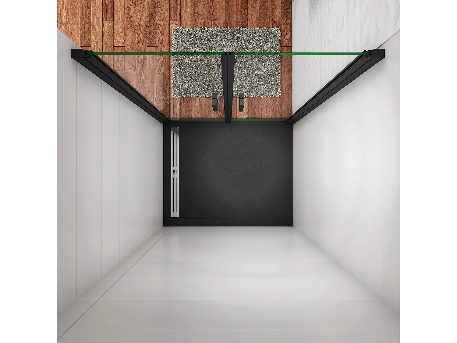 100x200 cm Box Doccia Per Nicchia Doppia Porta Battente Saloon In Vetro 8 mm Temperato Trasparente Anticalcare Telaio Nero Opaco