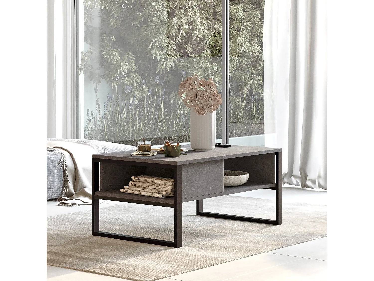 Table basse en bois "ML34" - 100 x 59 x 44 cm - Argent